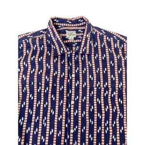 J.Crew Ikat Striped Shirt Button Up Short Sleeve Men L Navy Red White Americana